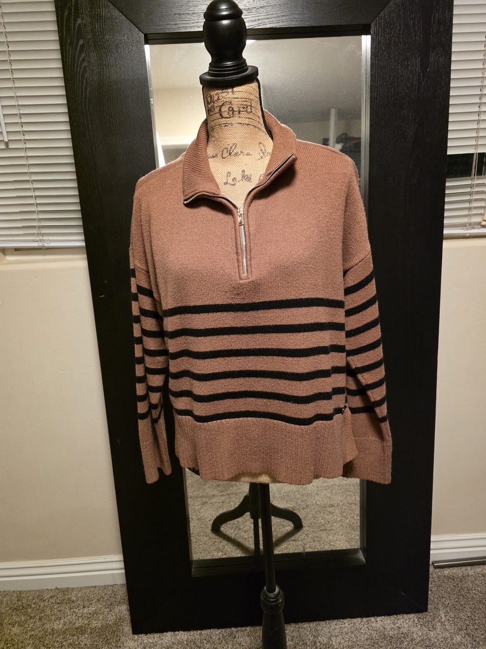 Men's Half-Zip Striped Sweater - Brown/Black
